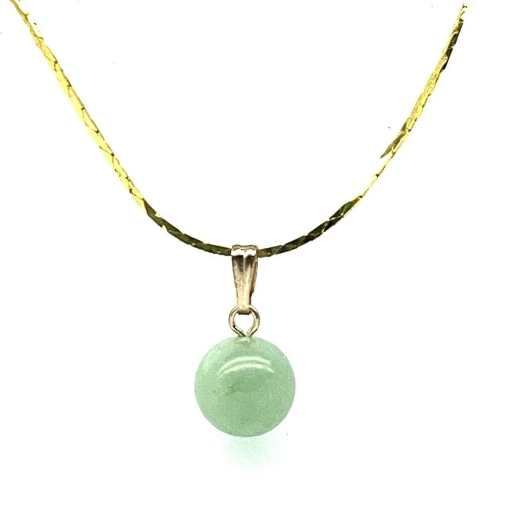 Adventurine Green Polished Quartz Ball Pendant Gold Tone Bail